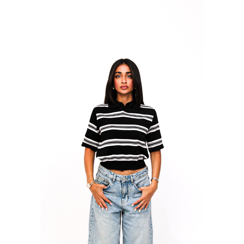 Black Striped Knitted Baby Tee