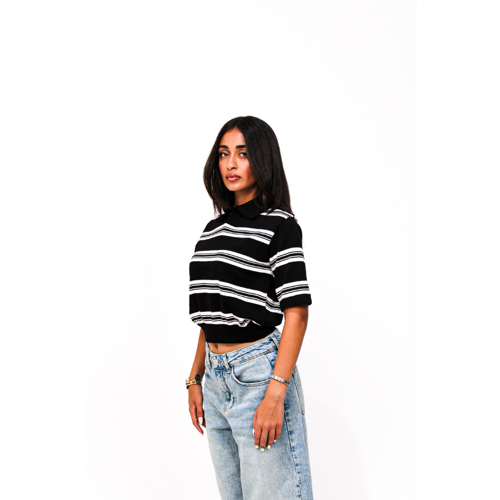 Black Striped Knitted Baby Tee
