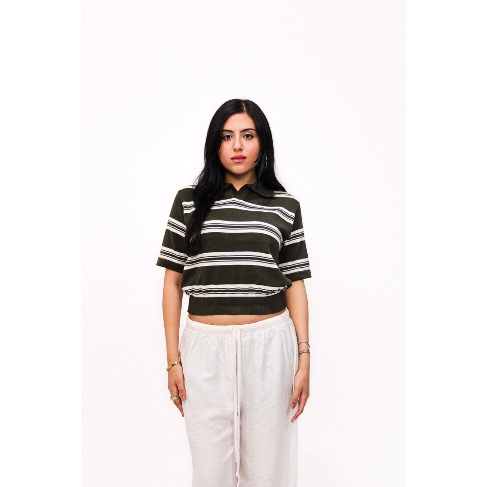 Olive Striped Knitted Baby Tee
