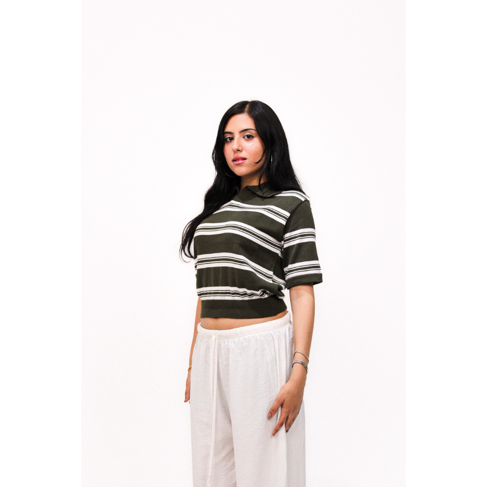 Olive Striped Knitted Baby Tee