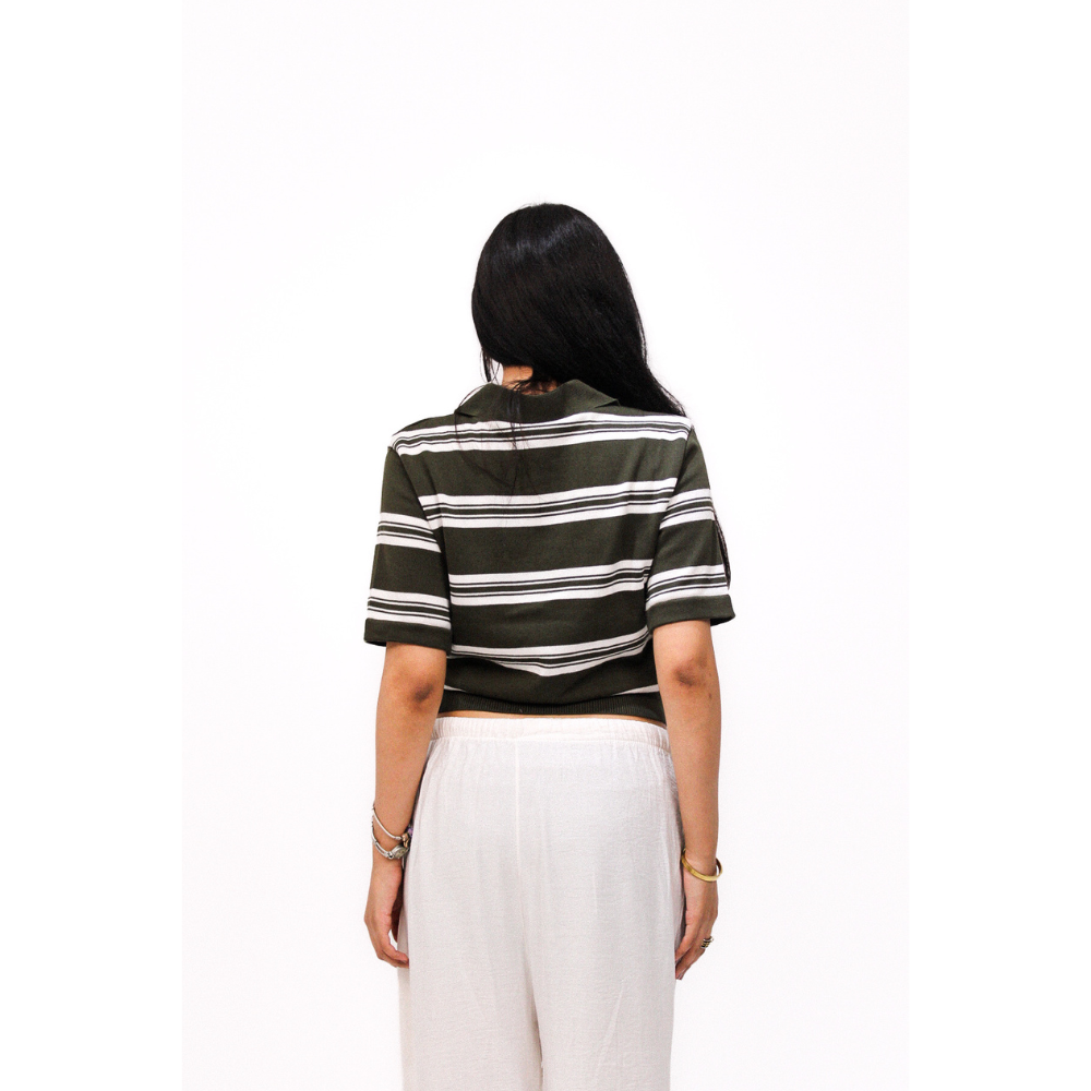 Olive Striped Knitted Baby Tee