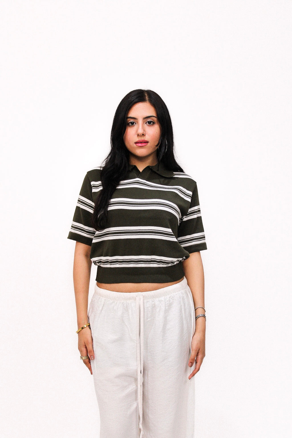 Olive Striped Knitted Baby Tee