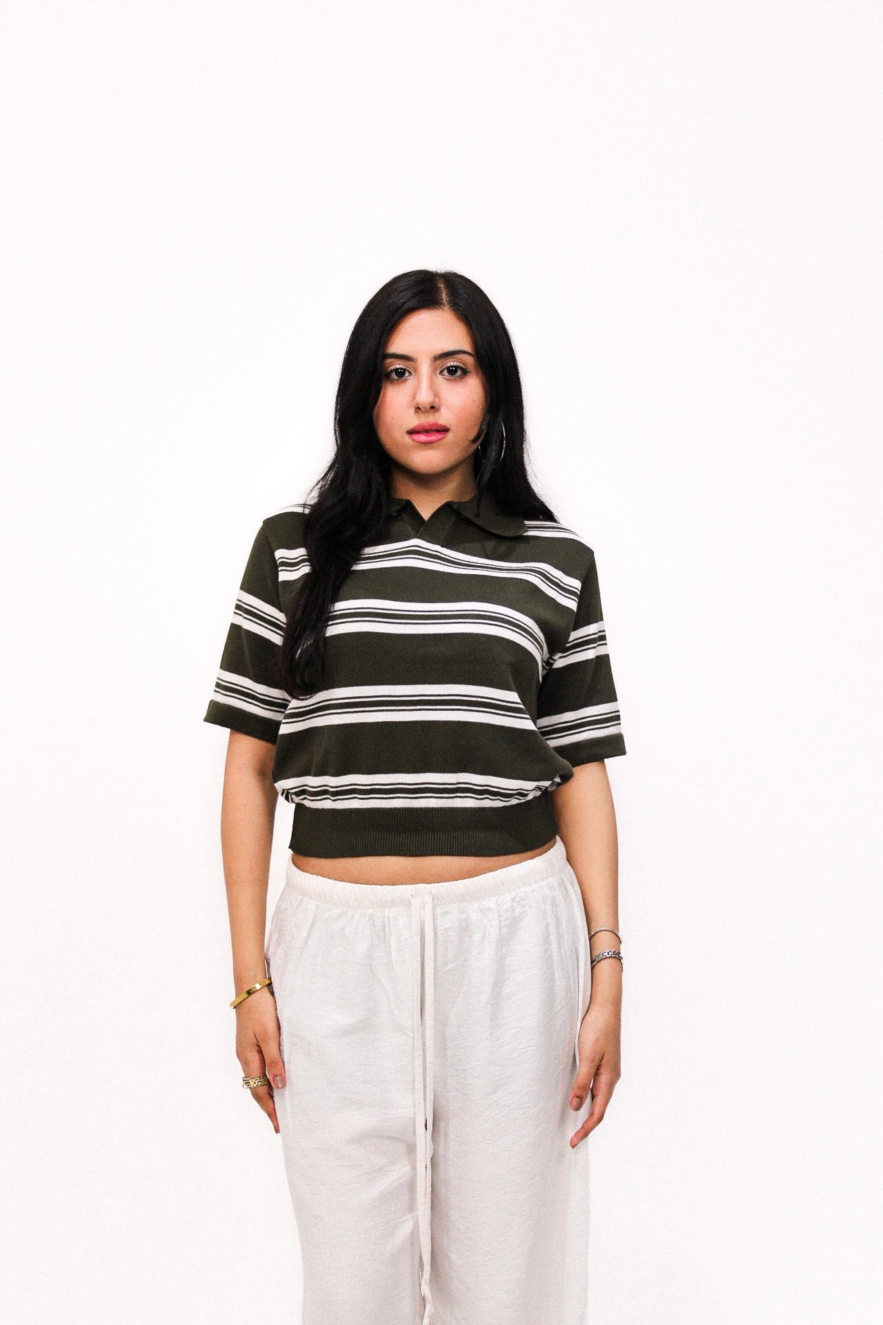 Olive Striped Knitted Baby Tee