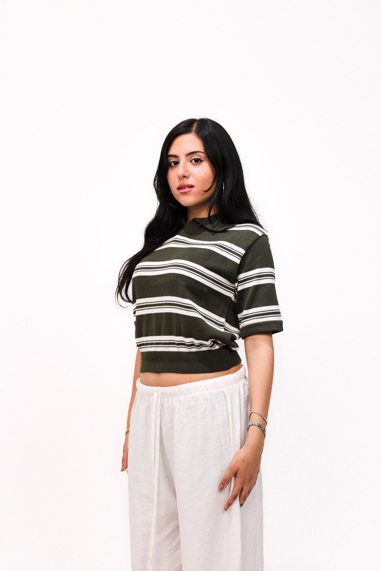 Olive Striped Knitted Baby Tee