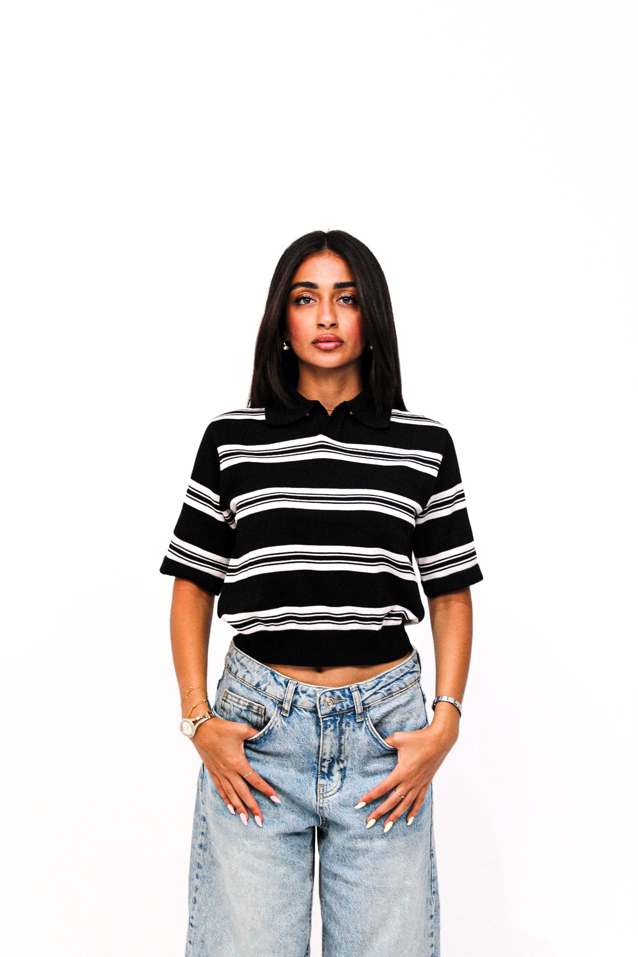 Black Striped Knitted Baby Tee